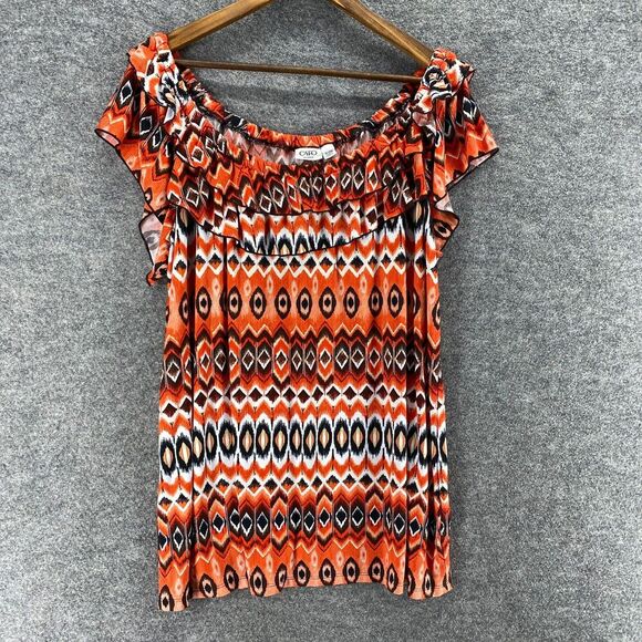 Cato Tops - Cato Top Women 18/20W Plus Orange Striped Short Sleeve Round Neck Pullover